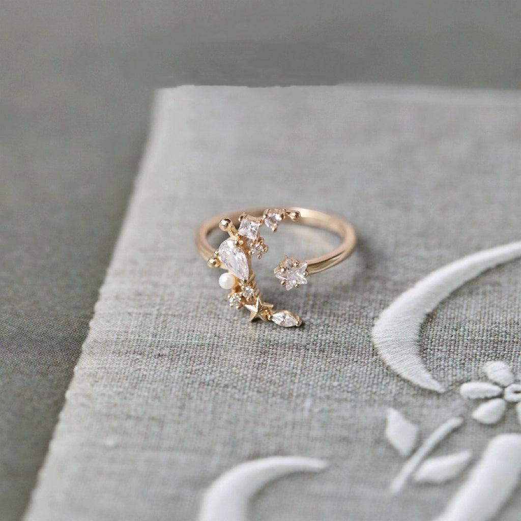 Sterling silver star and moon ring